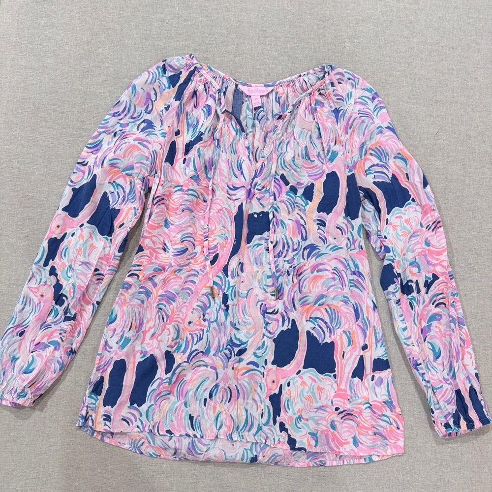 Lilly Pulitzer Willa Top Head in the Sand Flamingo XS